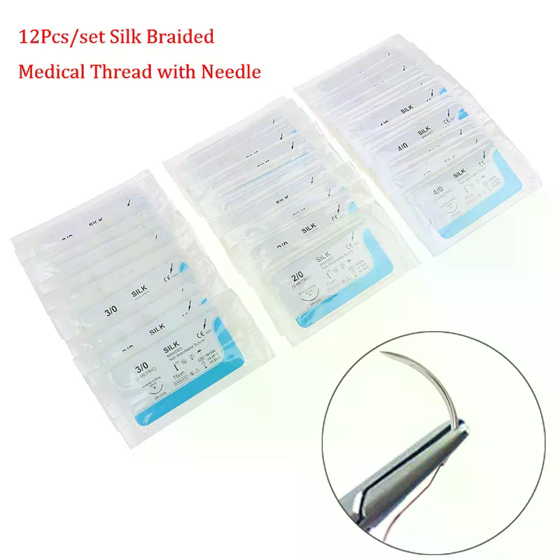 Medical Lab Kit - 12-teiliges Seiden-Dental-Nahtmaterial-Set mit chirurgischer Nadel und